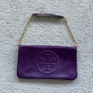 Tory Burch Reva Purple Leather Chain Flap Purse